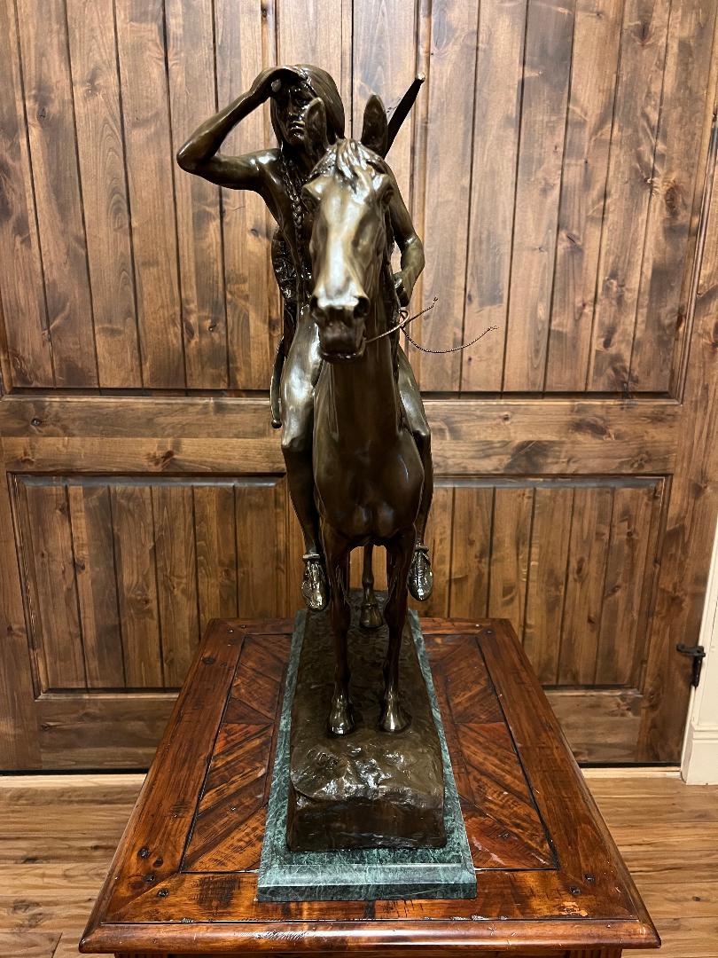 Large 33" Bronze Sculpture " Indian Scout " By Cyrus Dallin