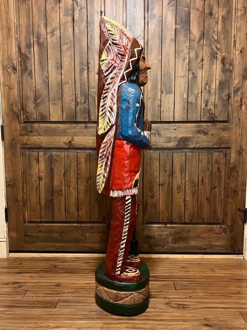 Vintage Delaney 5 Ft Cigar Store Indian Carved Wooden Statue