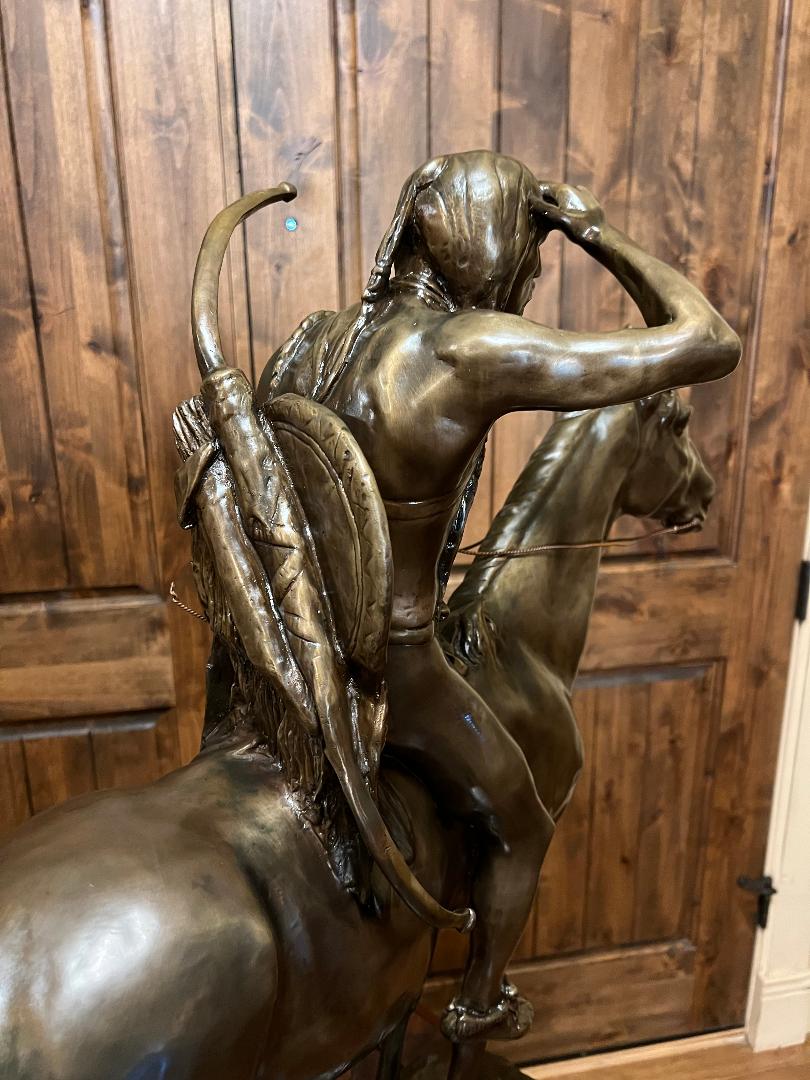 Large 33" Bronze Sculpture " Indian Scout " By Cyrus Dallin