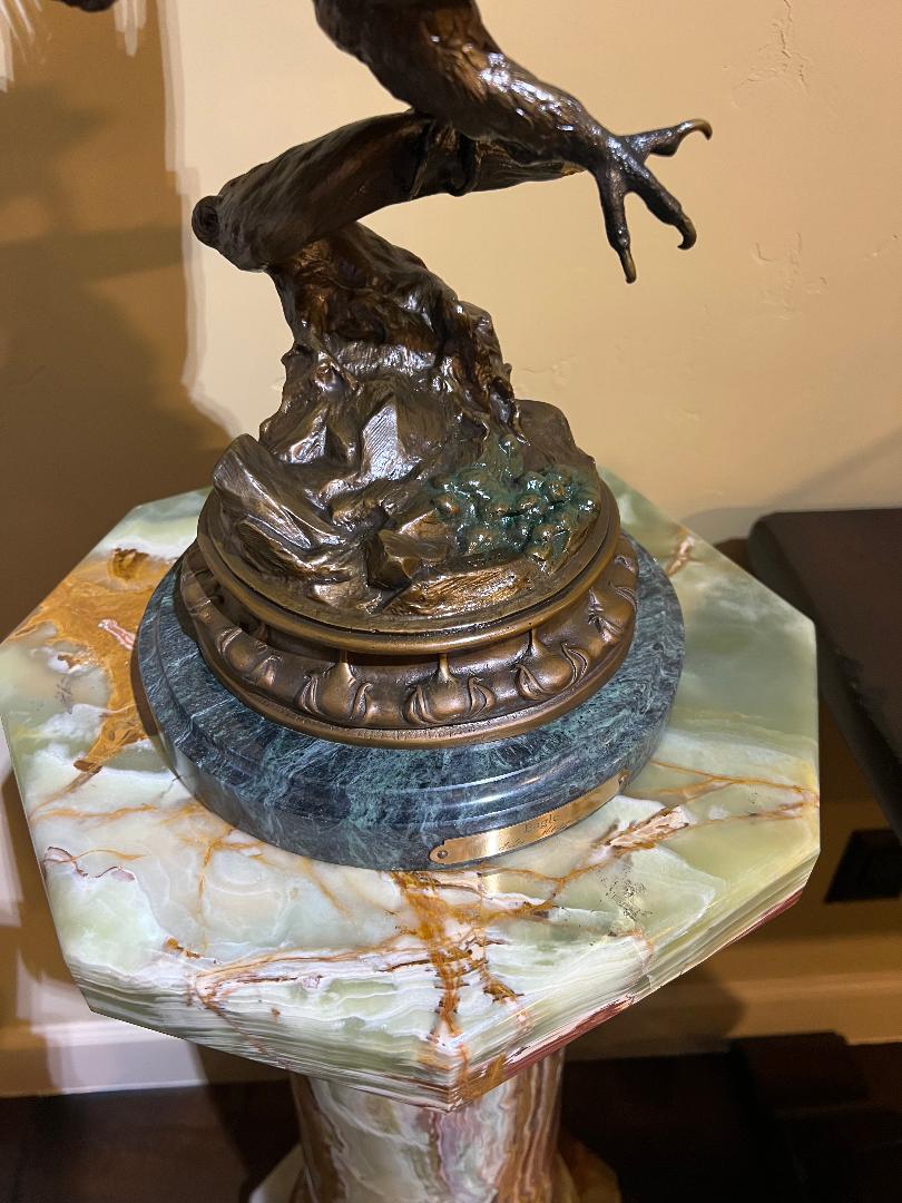 Bronze Eagle Sculpture 22" On Marble Base By French Artist Jules Moigniez