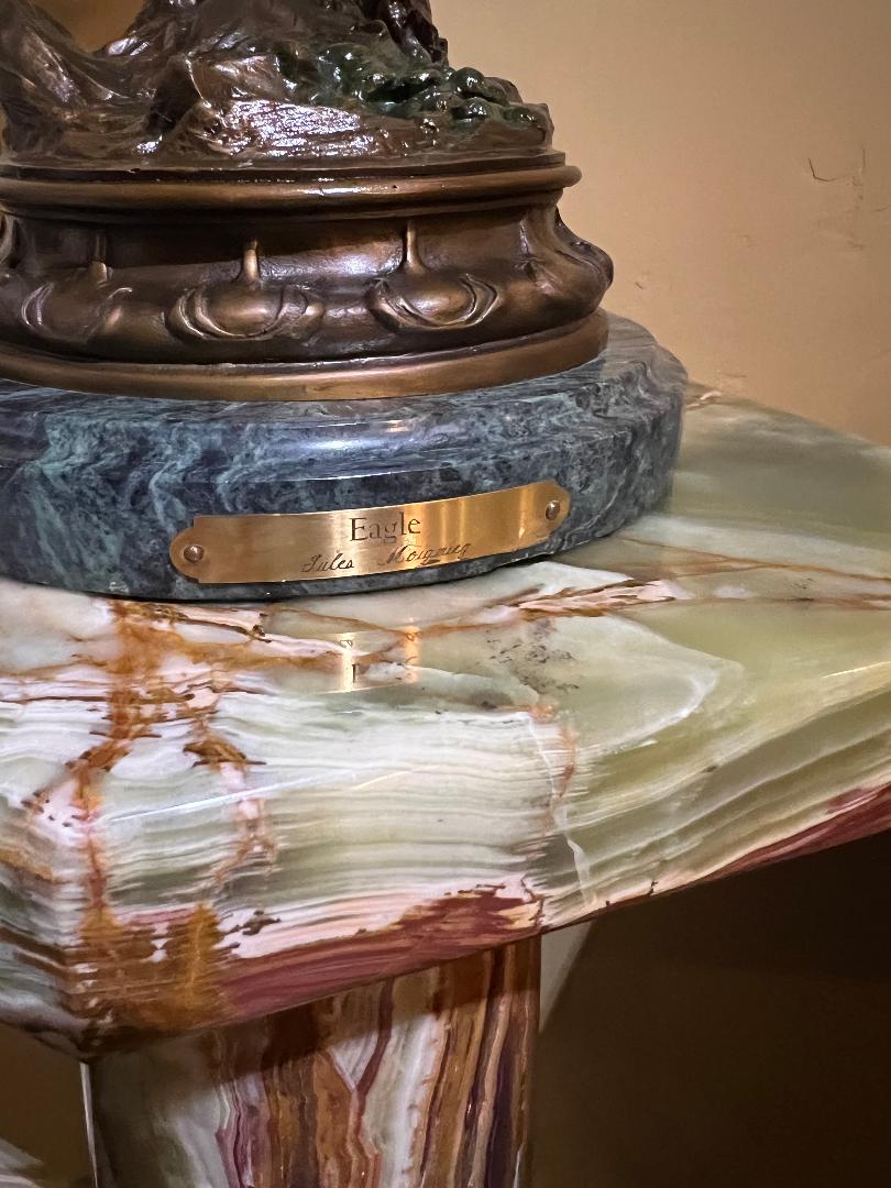 Bronze Eagle Sculpture 22" On Marble Base By French Artist Jules Moigniez
