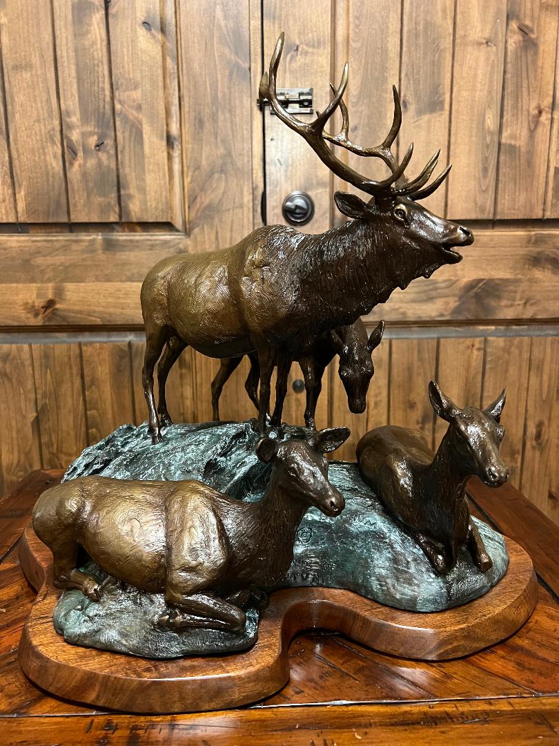 Bronze Elk Sculpture " SOUNDS OF AUTUMN " By Artist J. Shirly Bothum