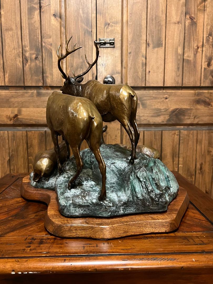 Bronze Elk Sculpture " SOUNDS OF AUTUMN " By Artist J. Shirly Bothum