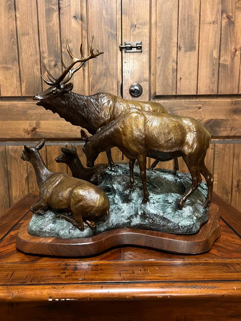 Bronze Elk Sculpture " SOUNDS OF AUTUMN " By Artist J. Shirly Bothum