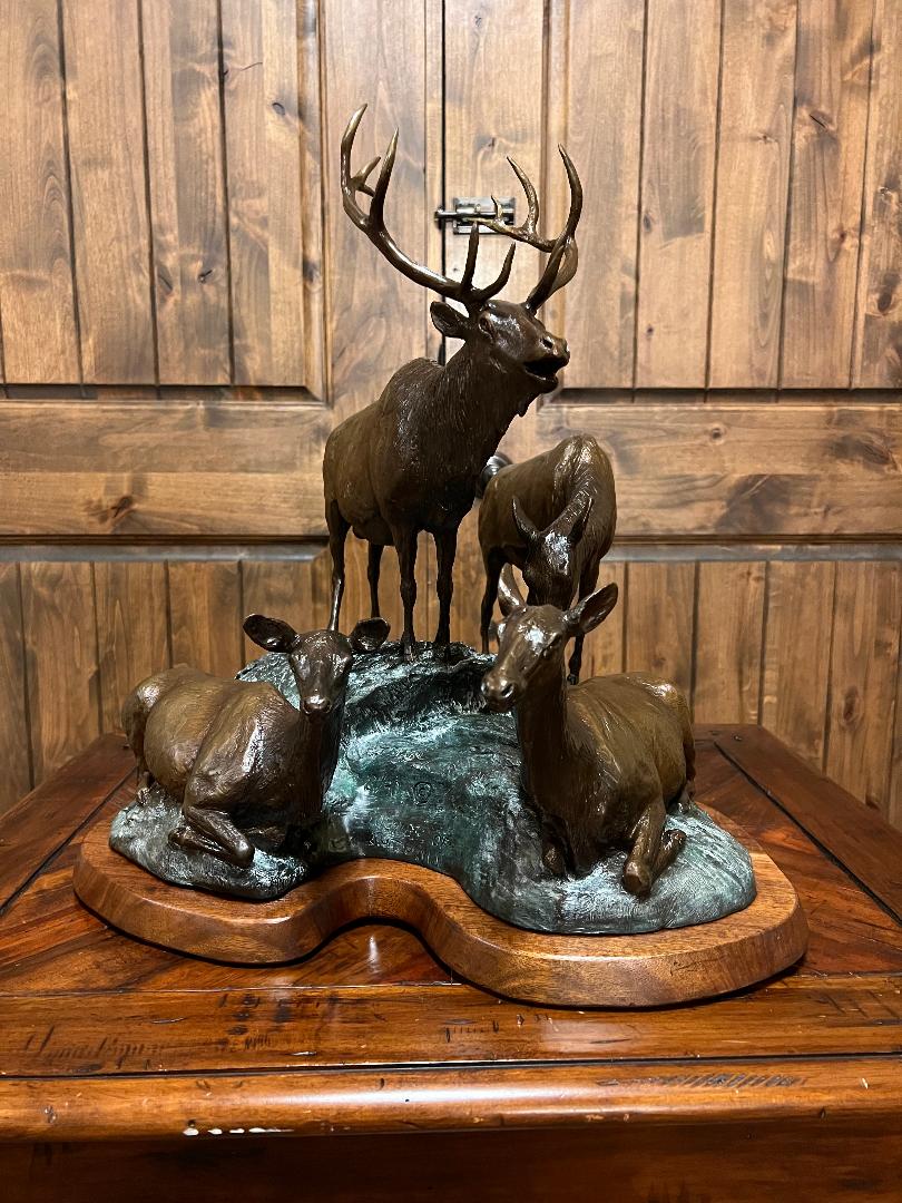 Bronze Elk Sculpture " SOUNDS OF AUTUMN " By Artist J. Shirly Bothum
