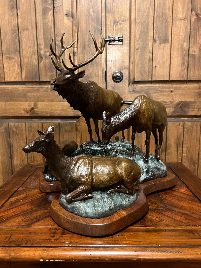 Bronze Elk Sculpture " SOUNDS OF AUTUMN " By Artist J. Shirly Bothum