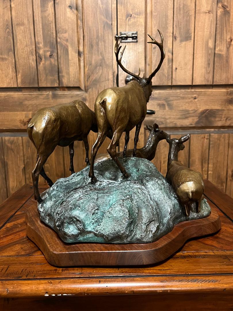 Bronze Elk Sculpture " SOUNDS OF AUTUMN " By Artist J. Shirly Bothum