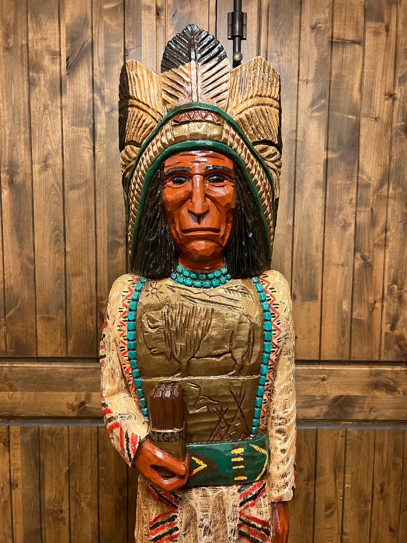 Vintage Frank Gallagher 6 Ft Cigar Store Indian Carved Wooden Statue