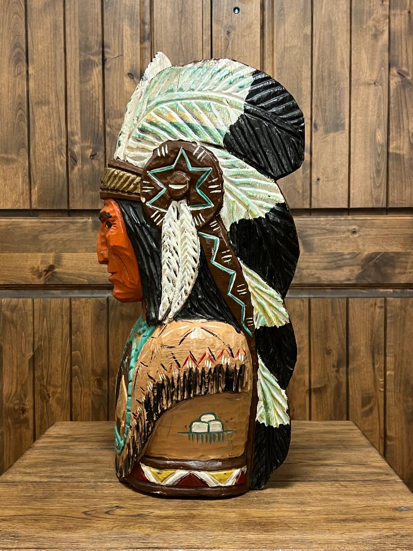 Vintage Frank Gallagher 26" Indian Chief Bust Carved Wooden Statue