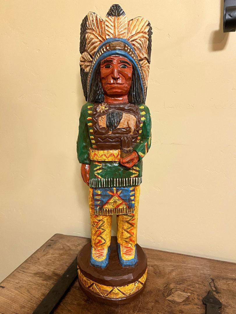 Vintage Frank Gallagher 30" Table Top Cigar Store Indian Wood Carving Statue