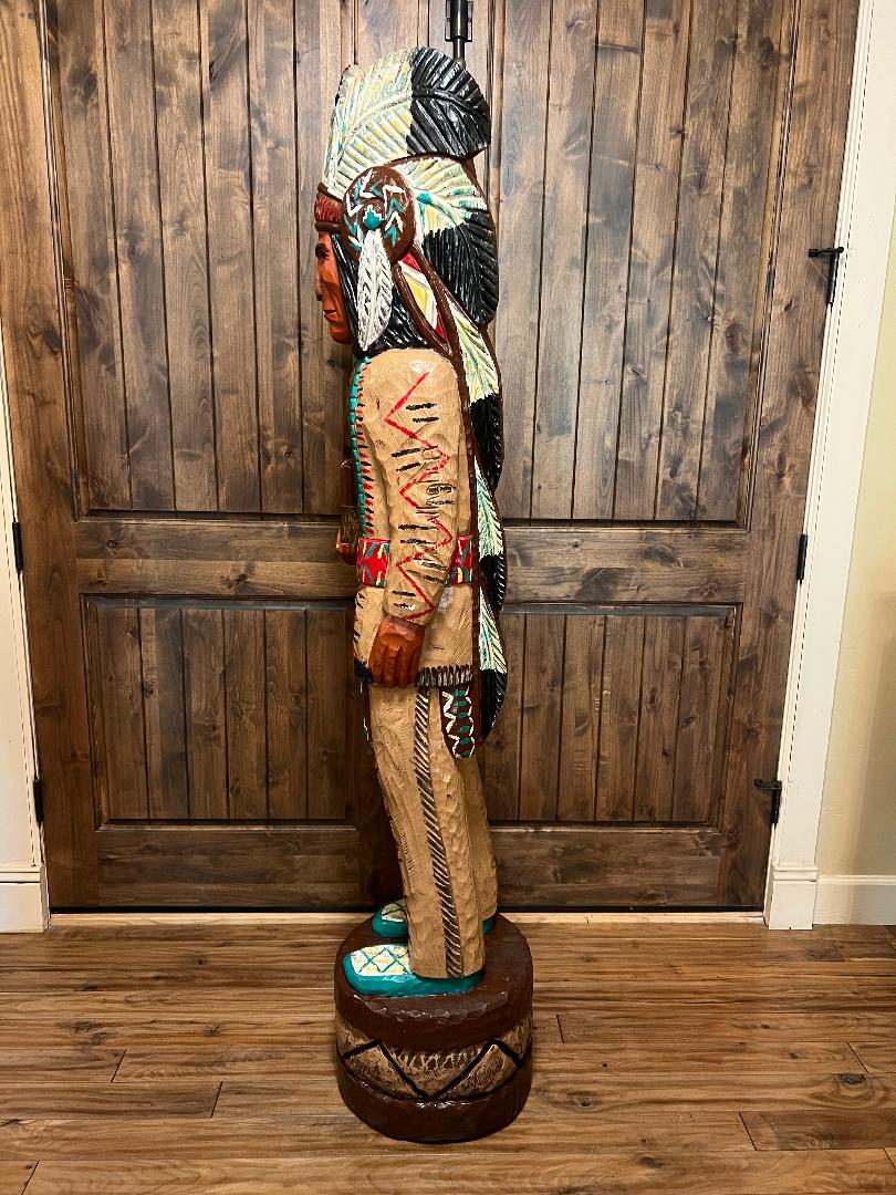 Vintage Frank Gallagher 6' 1" Cigar Store Indian Carved Wooden Statue