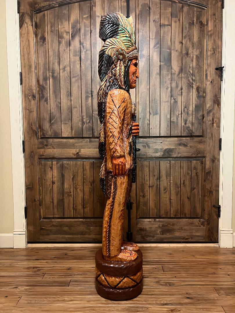 Vintage Frank Gallagher 6 ft Cigar Store Indian Carved Wooden Statue Tomahawk