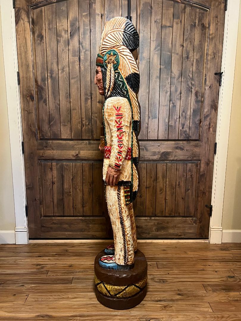 Vintage Frank Gallagher 6' 1" Cigar Store Indian Carved Wooden Statue