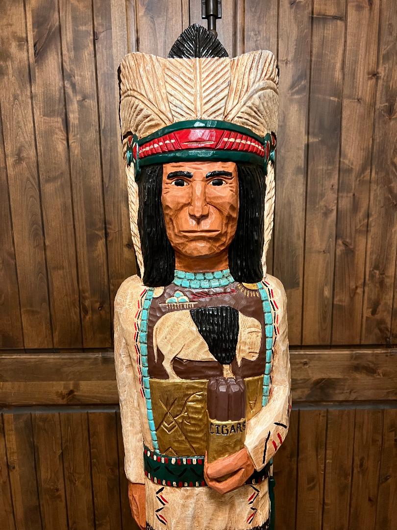Frank Gallagher 6' 1" Cigar Store Indian Carved Wooden Statue Knife