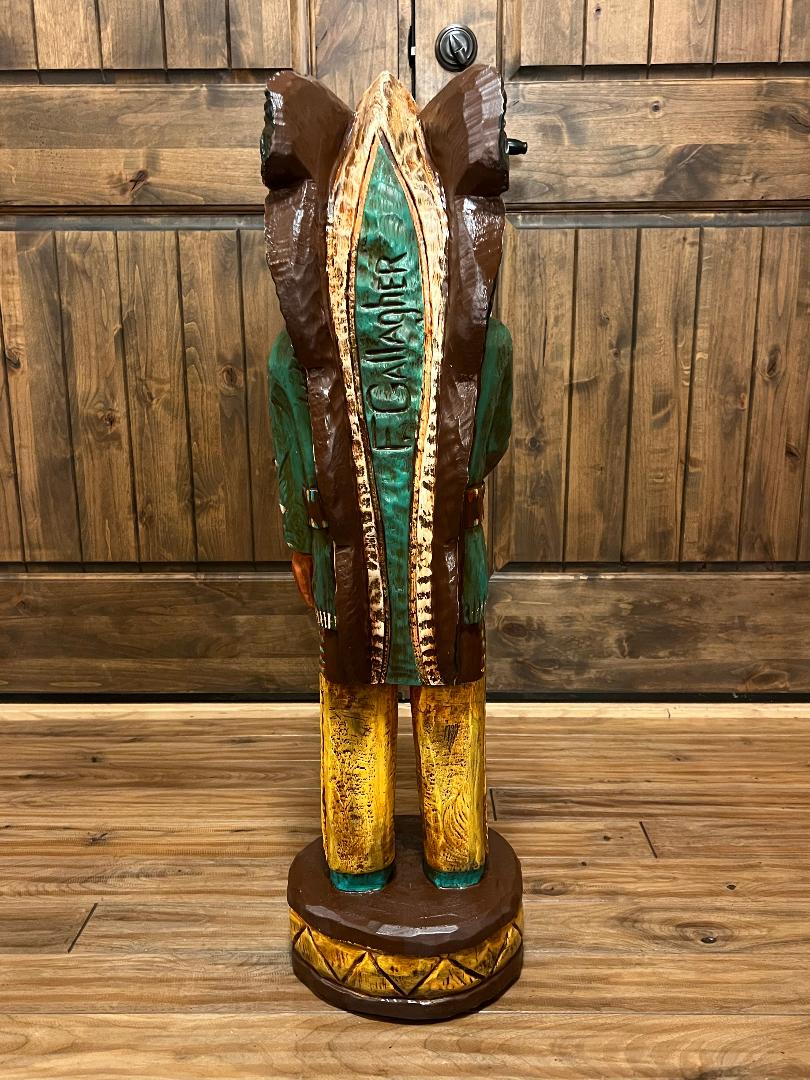Vintage Frank Gallagher 3 ft Cigar Store Indian Wood Carving Statue
