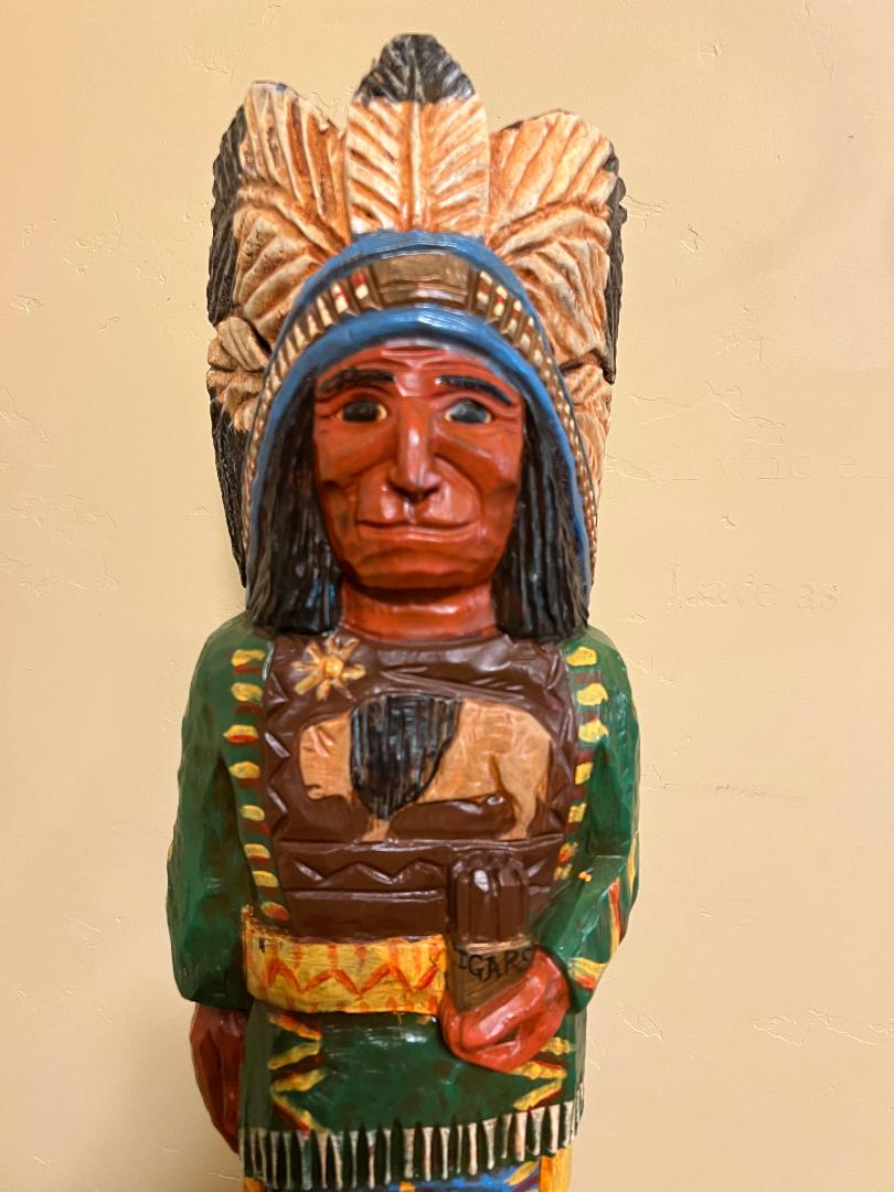 Vintage Frank Gallagher 30" Table Top Cigar Store Indian Wood Carving Statue