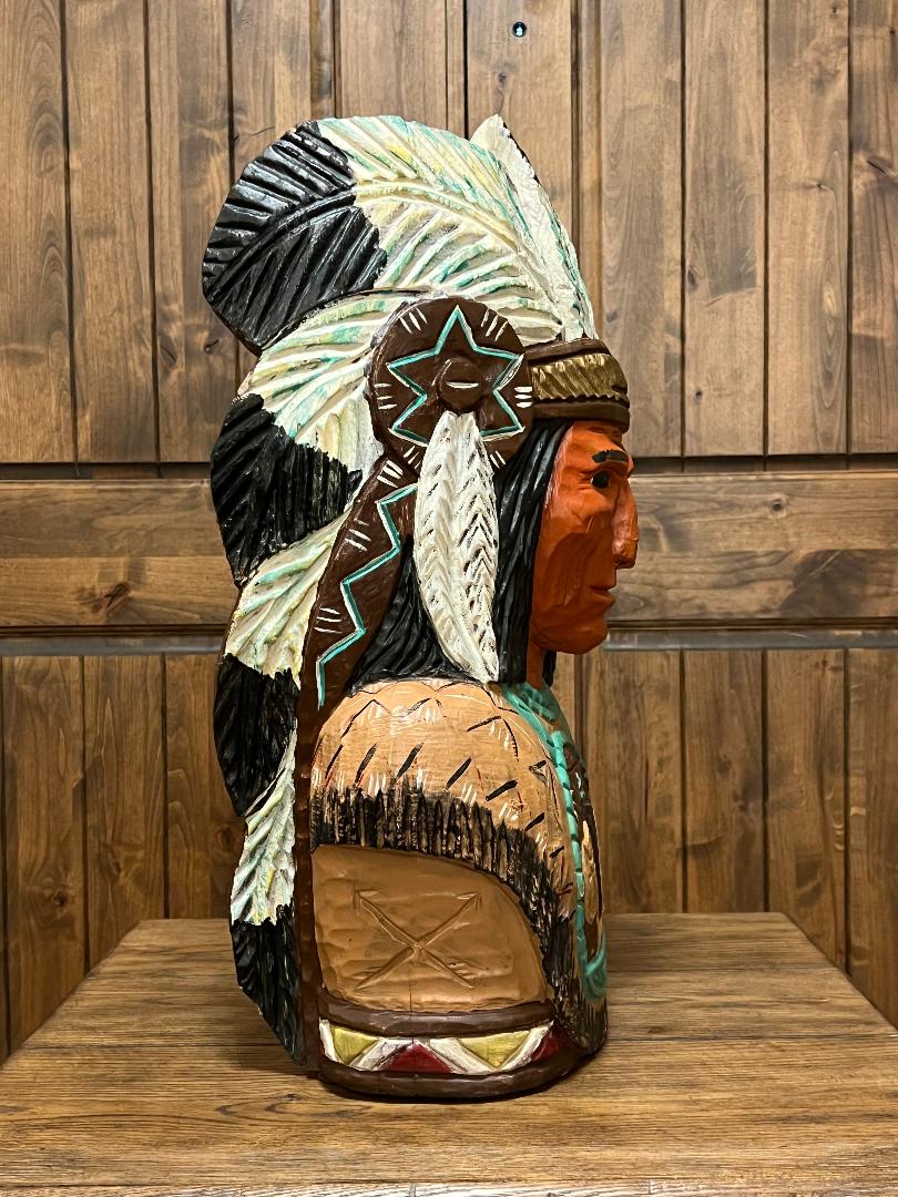 Vintage Frank Gallagher 26" Indian Chief Bust Carved Wooden Statue
