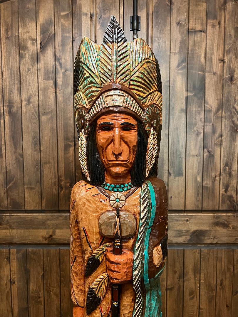 Vintage Frank Gallagher 6 ft Cigar Store Indian Carved Wooden Statue Tomahawk