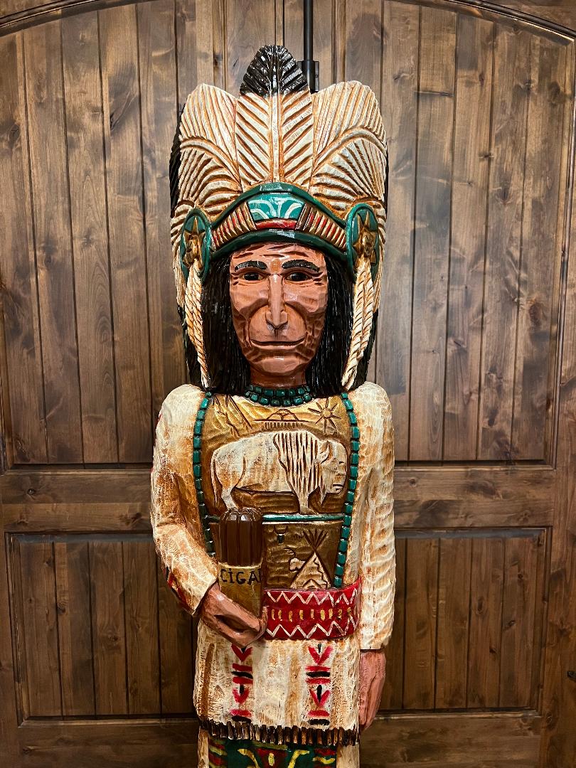 Vintage Frank Gallagher 6' 1" Cigar Store Indian Carved Wooden Statue