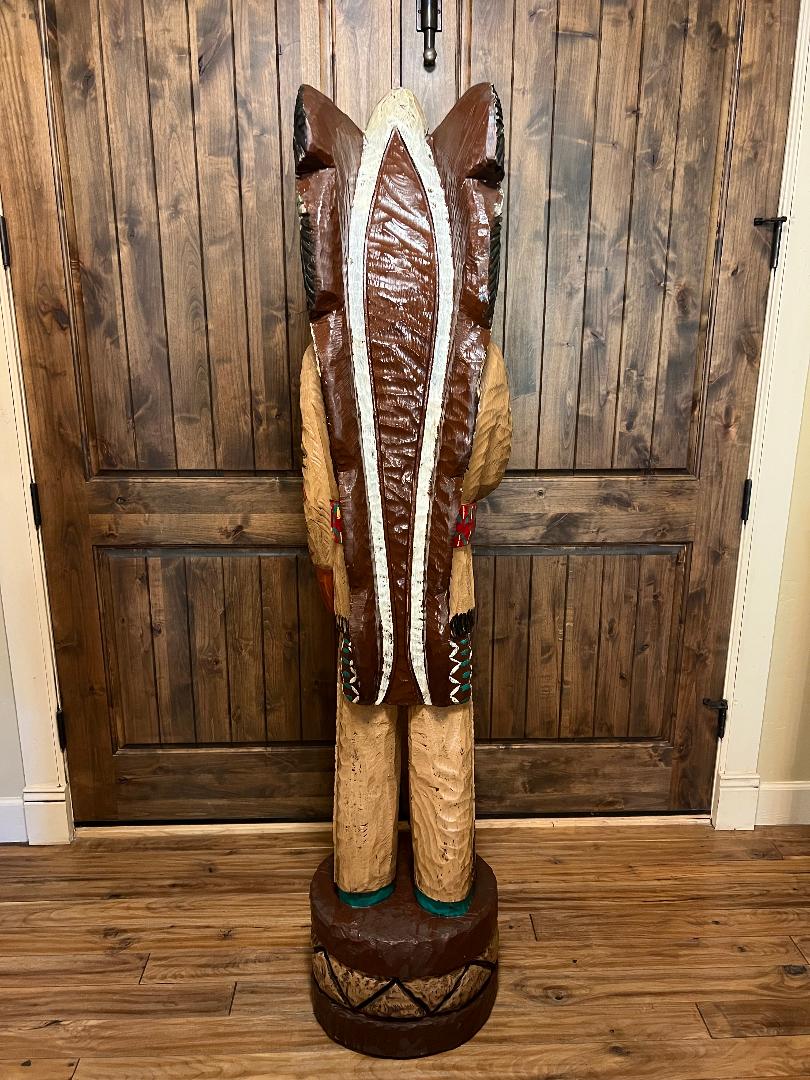 Vintage Frank Gallagher 6' 1" Cigar Store Indian Carved Wooden Statue