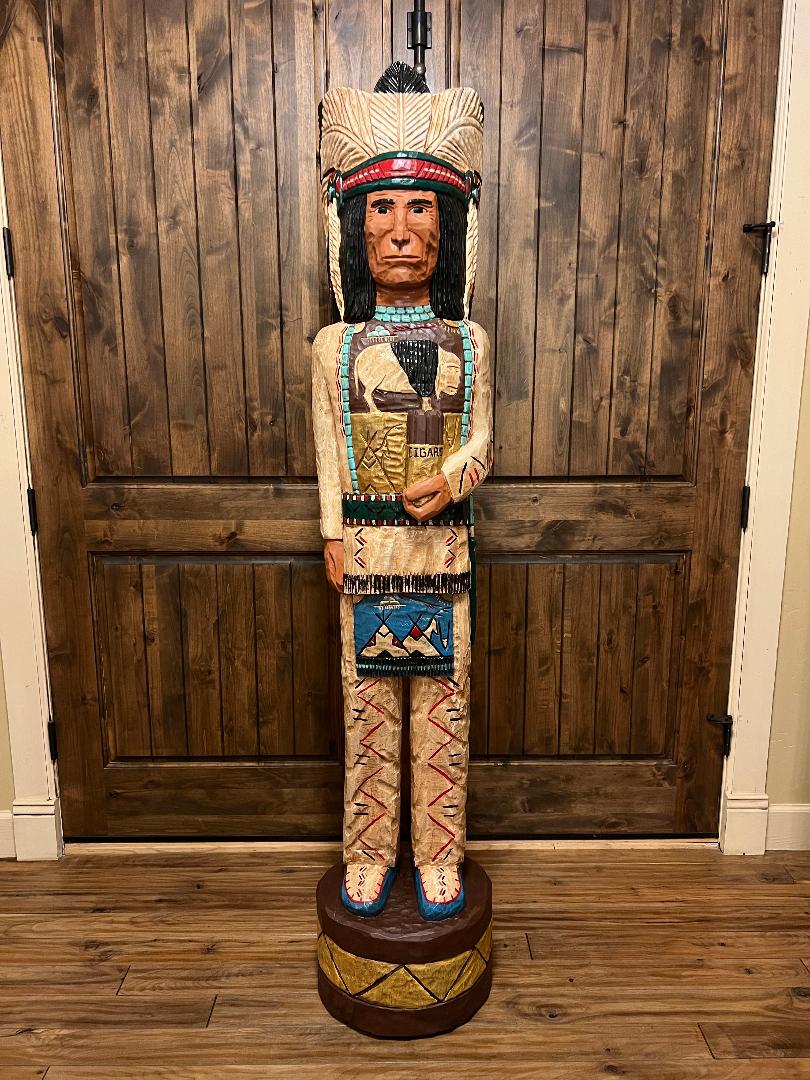 Frank Gallagher 6' 1" Cigar Store Indian Carved Wooden Statue Knife
