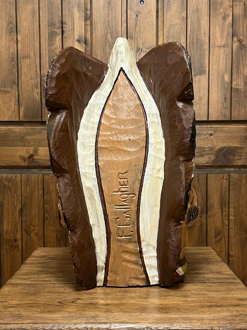 Vintage Frank Gallagher 26" Indian Chief Bust Carved Wooden Statue