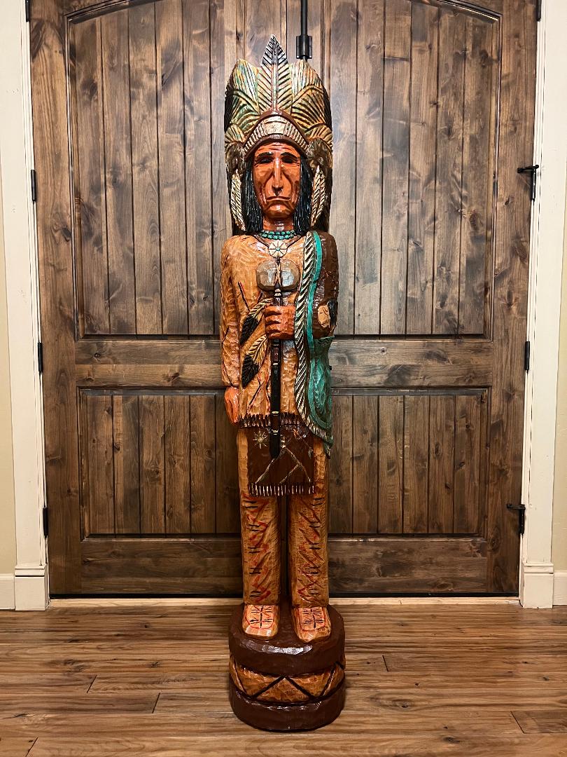 Vintage Frank Gallagher 6 ft Cigar Store Indian Carved Wooden Statue Tomahawk