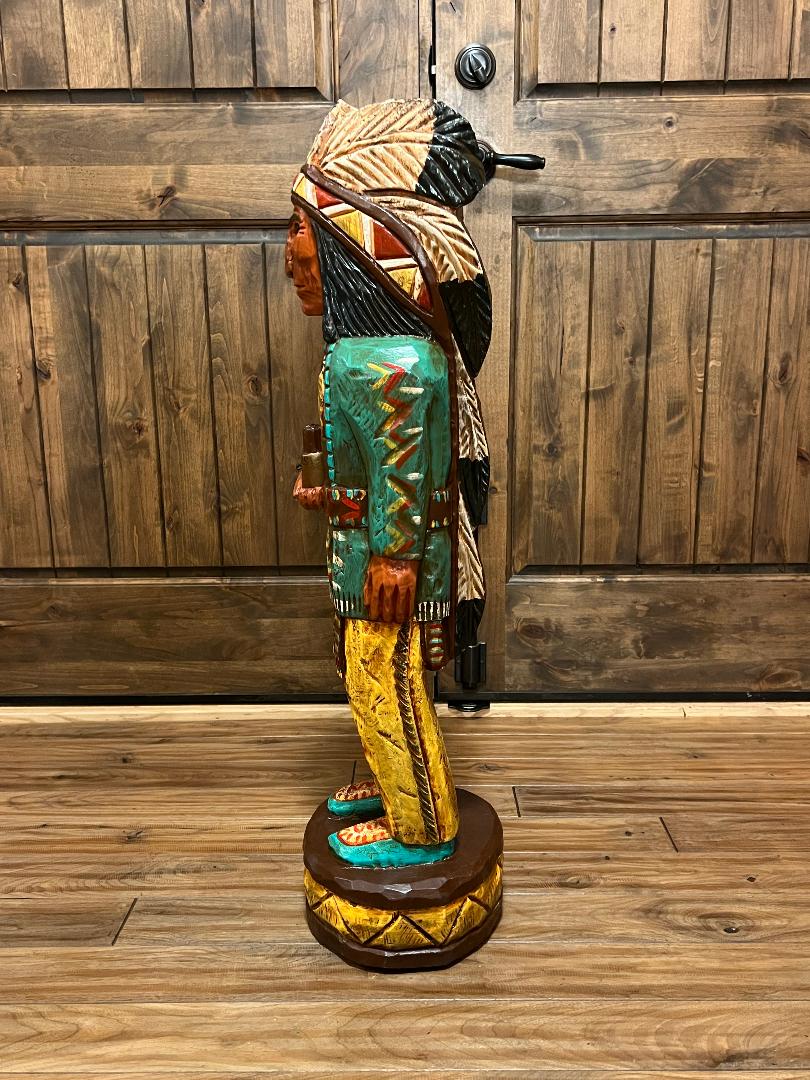 Vintage Frank Gallagher 3 ft Cigar Store Indian Wood Carving Statue