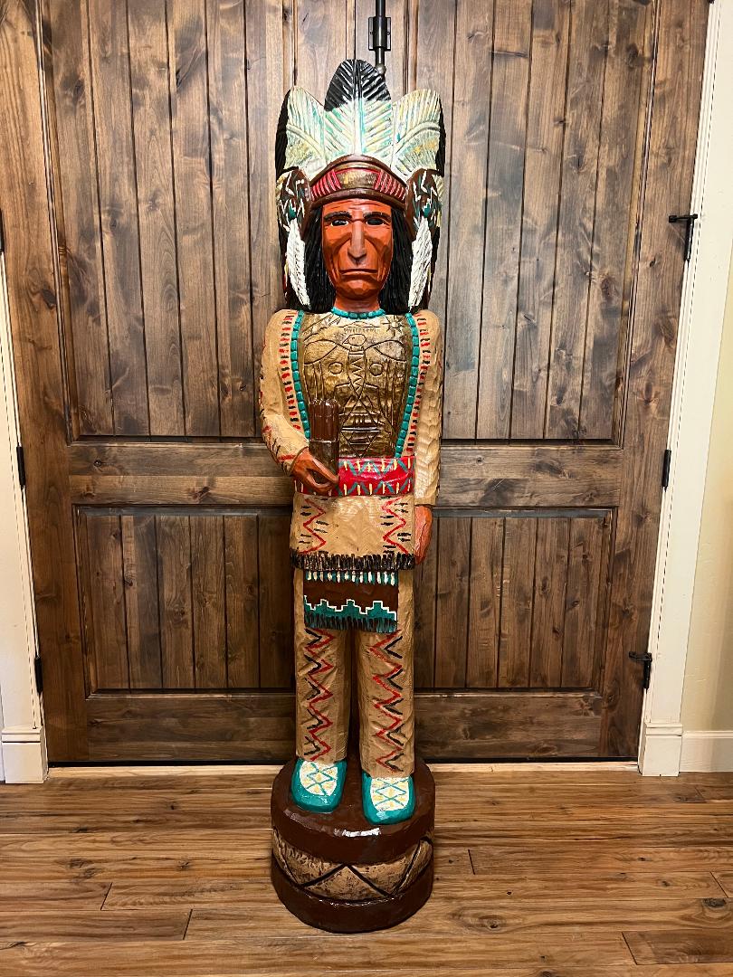Vintage Frank Gallagher 6' 1" Cigar Store Indian Carved Wooden Statue