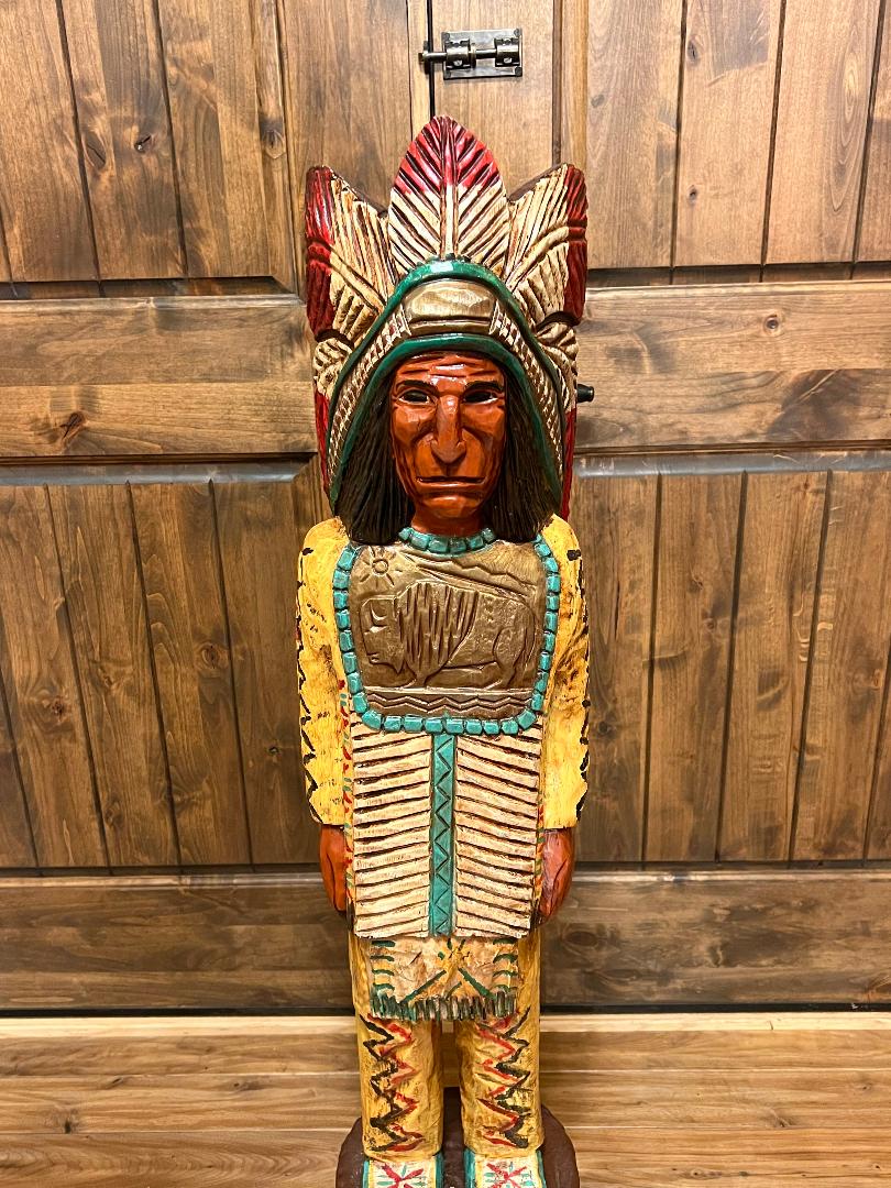 Vintage Frank Gallagher 4 ft Cigar Store Indian Wood Carving Statue
