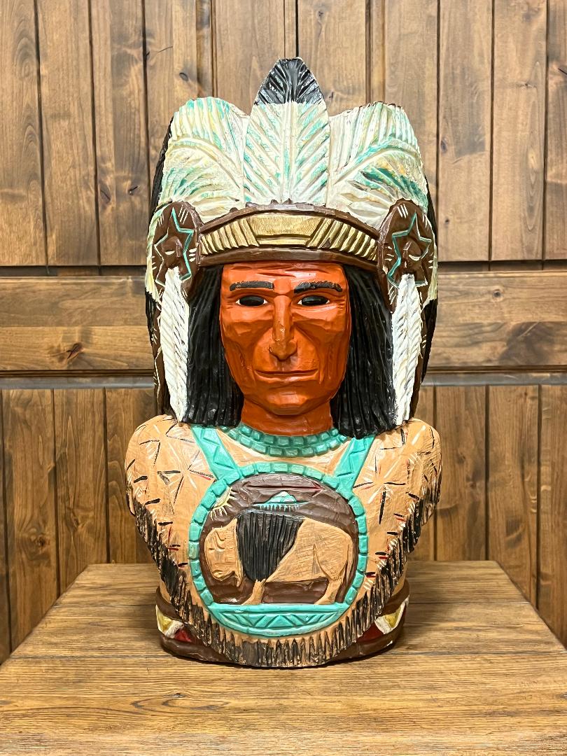 Vintage Frank Gallagher 26" Indian Chief Bust Carved Wooden Statue