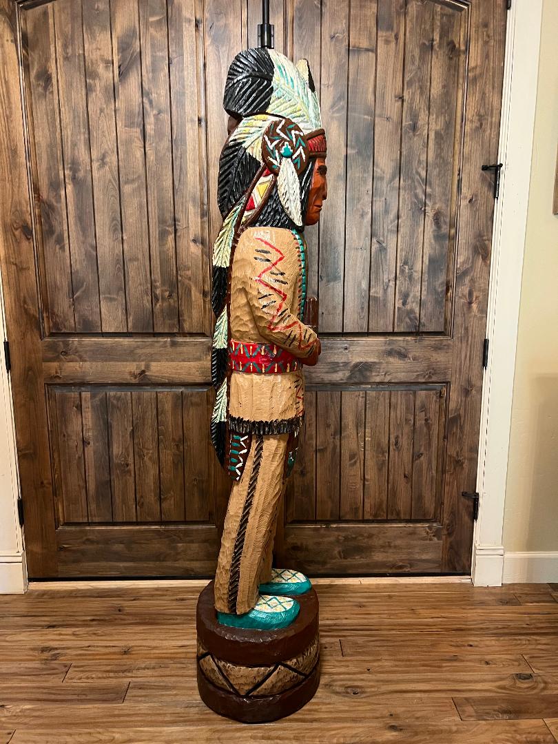 Vintage Frank Gallagher 6' 1" Cigar Store Indian Carved Wooden Statue