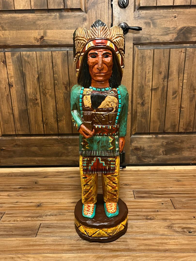 Vintage Frank Gallagher 3 ft Cigar Store Indian Wood Carving Statue