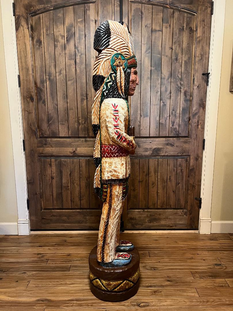 Vintage Frank Gallagher 6' 1" Cigar Store Indian Carved Wooden Statue