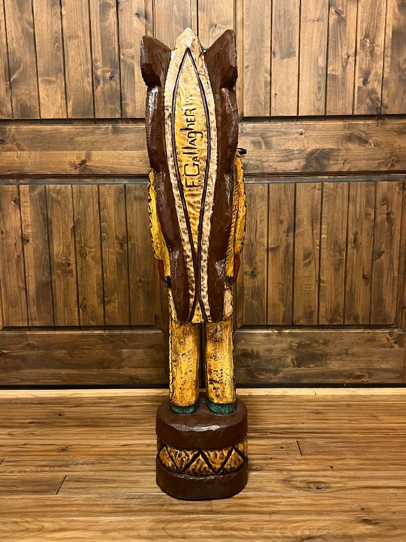 Vintage Frank Gallagher 4 ft Cigar Store Indian Wood Carving Statue