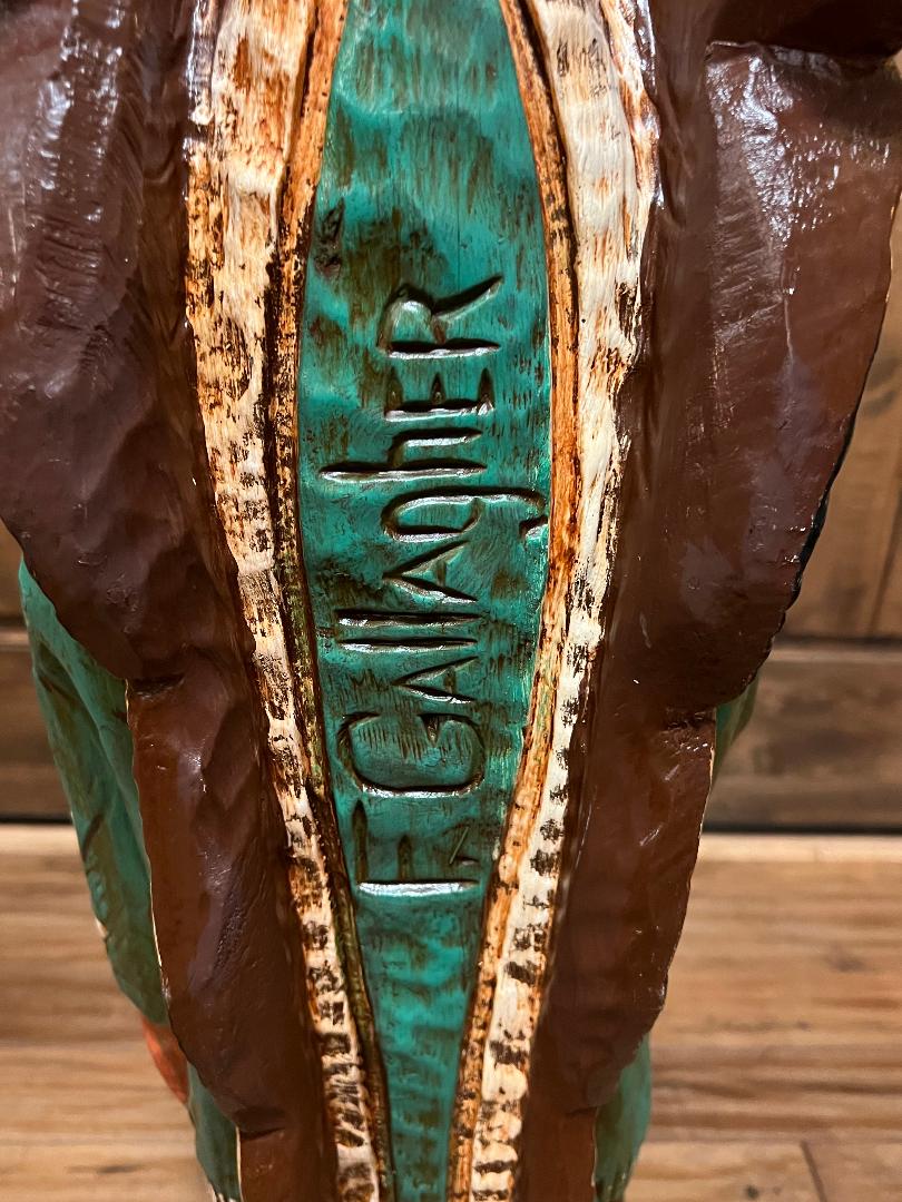 Vintage Frank Gallagher 3 ft Cigar Store Indian Wood Carving Statue