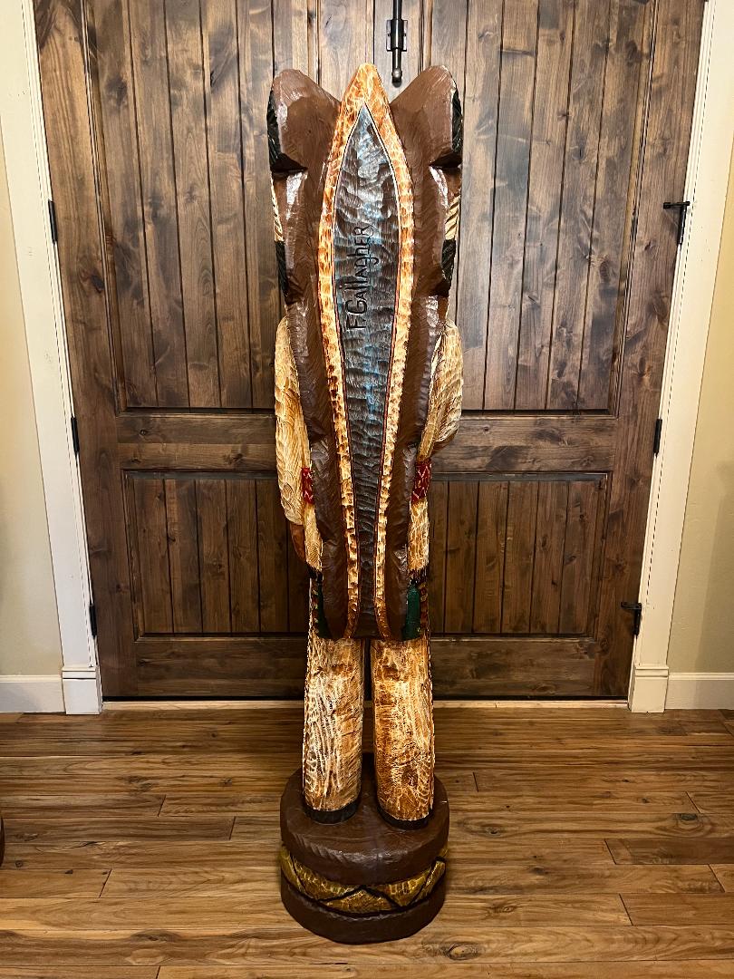 Vintage Frank Gallagher 6' 1" Cigar Store Indian Carved Wooden Statue