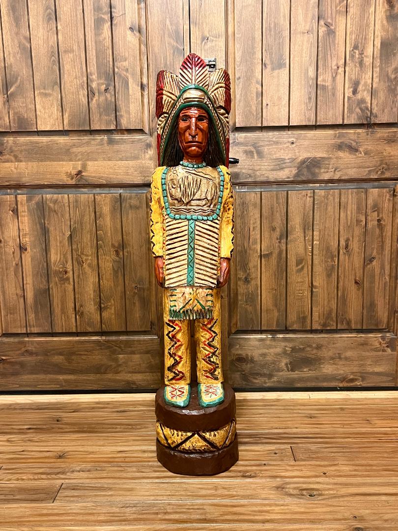 Vintage Frank Gallagher 4 ft Cigar Store Indian Wood Carving Statue