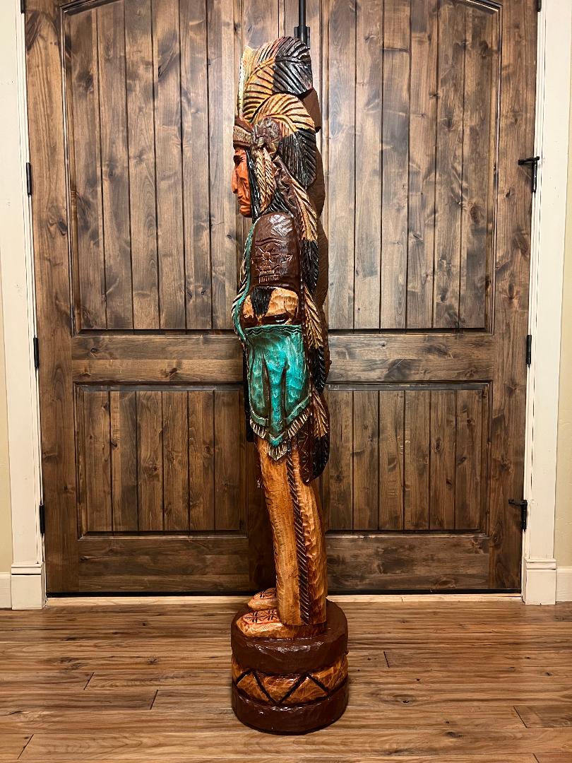 Vintage Frank Gallagher 6 ft Cigar Store Indian Carved Wooden Statue Tomahawk