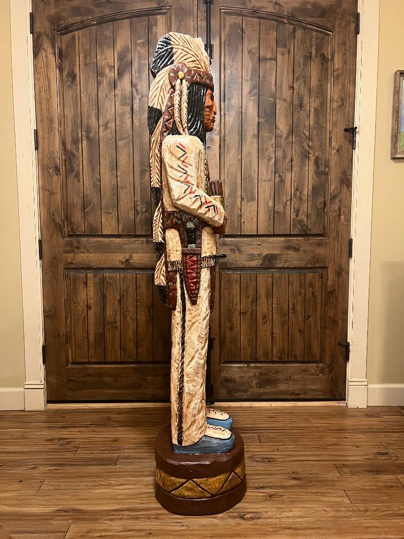 Frank Gallagher 6 Ft Cigar Store Indian Chief Carved Wooden Statue