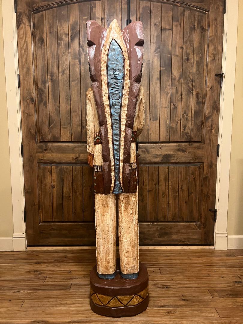 Frank Gallagher 6 Ft Cigar Store Indian Chief Carved Wooden Statue