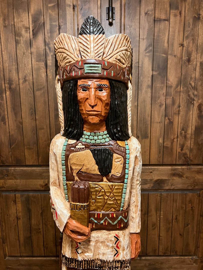 Frank Gallagher 6 Ft Cigar Store Indian Chief Carved Wooden Statue