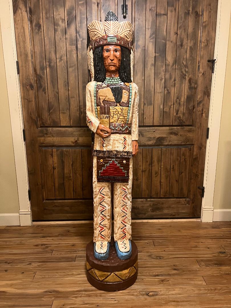Frank Gallagher 6 Ft Cigar Store Indian Chief Carved Wooden Statue