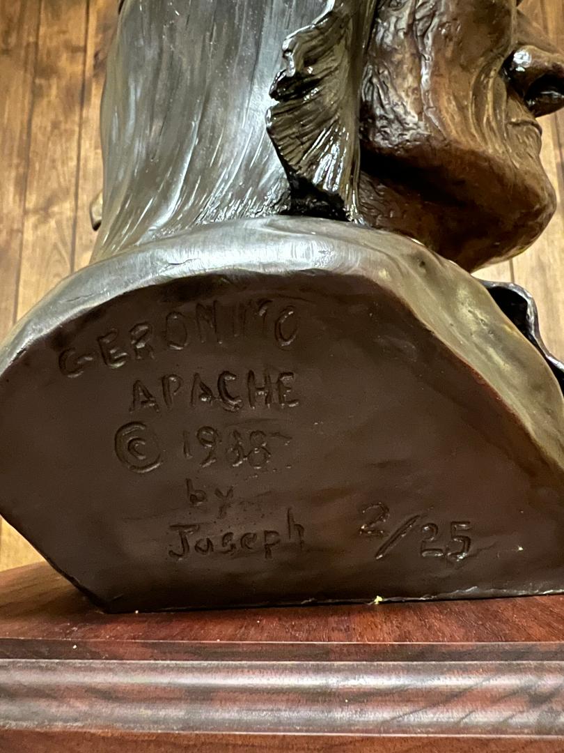 Geronimo Apache Bronze Bust with Pedestal 1988 by sculptor Joseph 2 of 25 made
