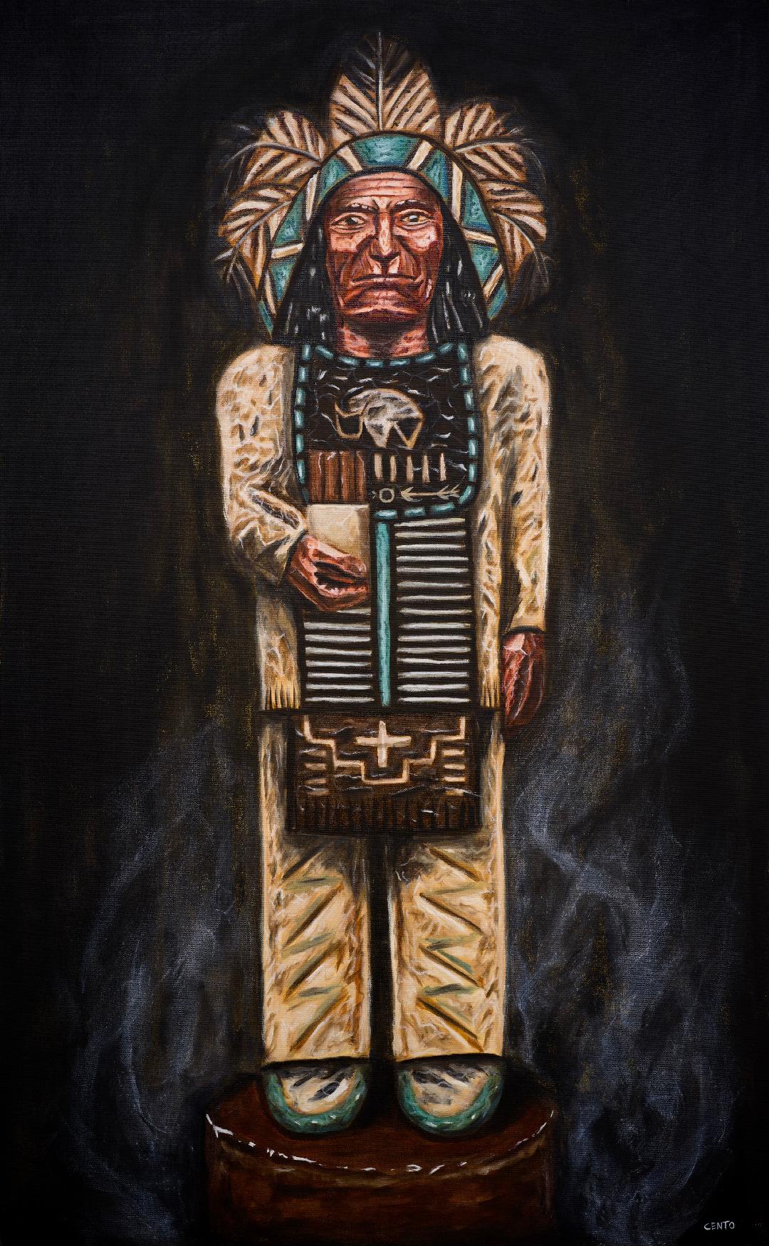 Cigar Store Indians 30" x 48" Native American Oil on Canvas Painting by Julian Centofante