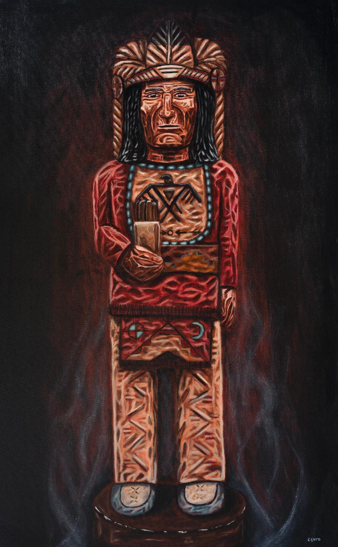 Cigar Store Indians 30" x 48" Native American Oil on Canvas Painting by Julian Centofante