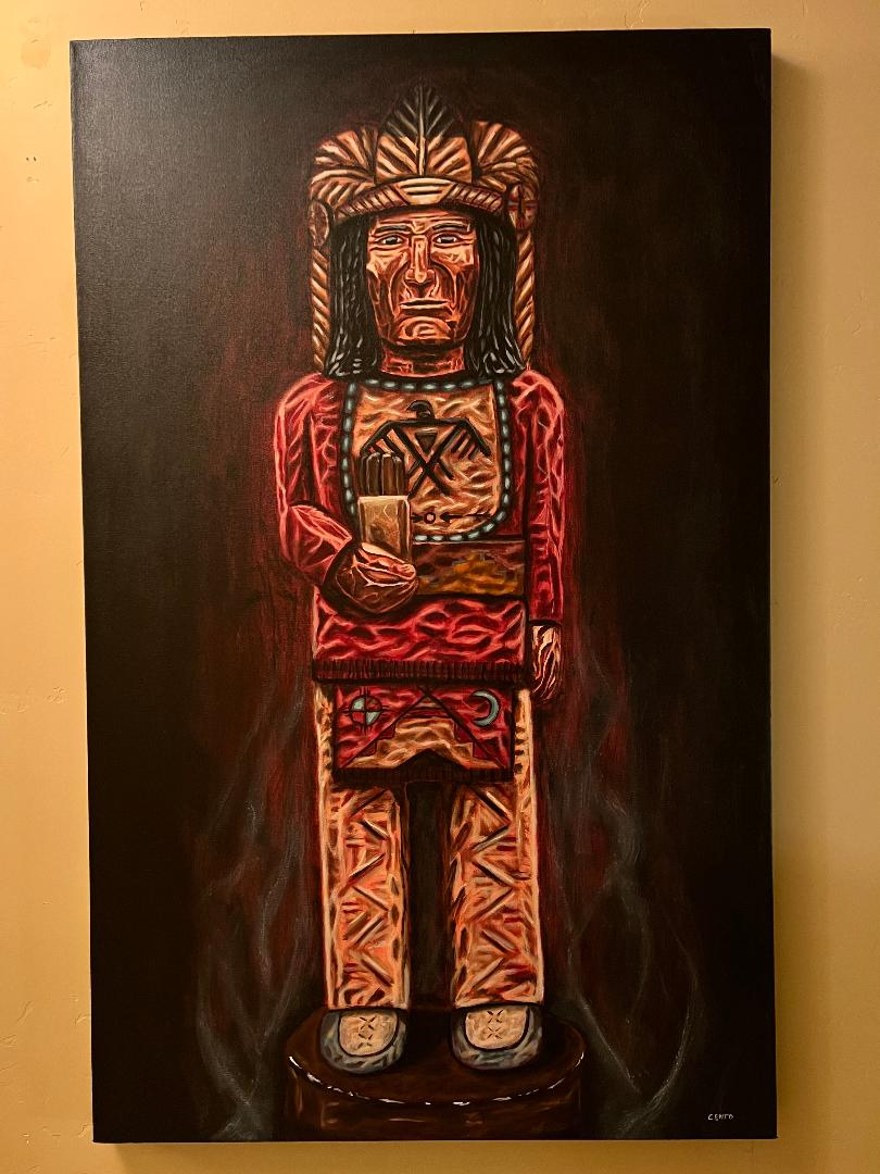 Cigar Store Indians 30" x 48" Native American Oil on Canvas Painting by Julian Centofante