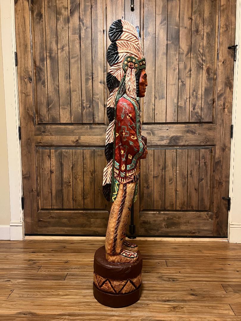 John Gallagher 5 Ft Cigar Store Indian Carved Wooden Statue