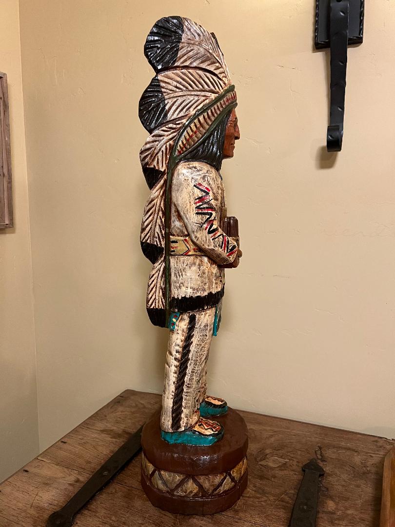 John Gallagher 3 Ft Cigar Store Indian Carved Wooden Statue White Buffalo