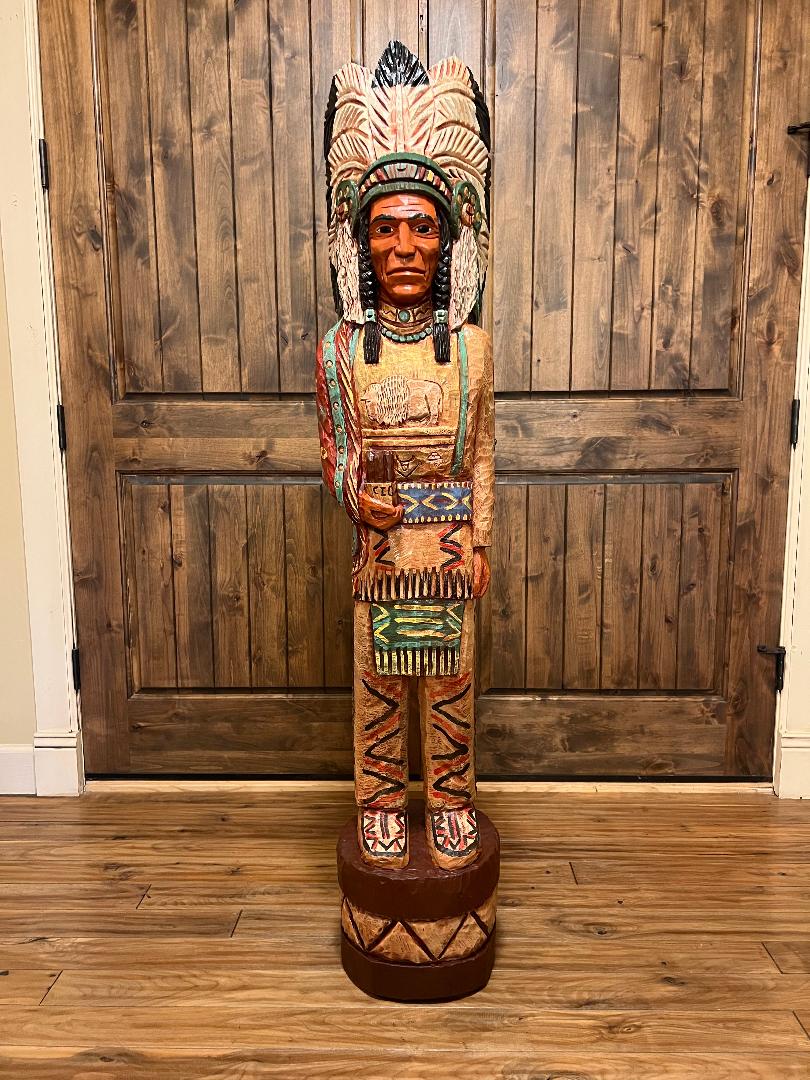 John Gallagher 5 Ft Cigar Store Indian Carved Wooden Statue